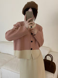 Women Knitted Cardigan Retro Short Knitted Cardigan Loose Color Matching round Neck Sweater Coat