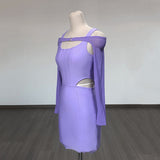 Women's Evening Dress Long Sleeve Mesh Dress Cutout Sling Dress Backless Hip Skirt