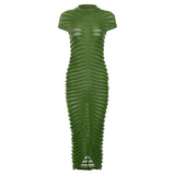 Women Dresses Autumn Short Sleeve Long Skirt Sexy Slim Knit Dress (Bla0420)