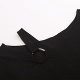 Women Dresses off-the-Shoulder Dress Hollow-out Midriff Long Sleeve Short Dress