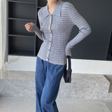 Women Cardigan Sweater Autumn Sweater Cardigan Women Coat Slim Striped Polp Collar Knitted Bottoming Shirt 8t7297