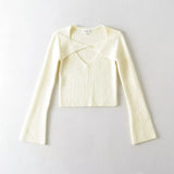 Women Sweater Knitwear Sexy V-neck Knitwear Women's Autumn Winter Retro Slim-Fit Long-Sleeved Pullover Short Sweater