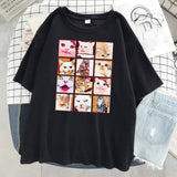 202412 Meme Cat Facial Expression Packs Print T-Shirt Women