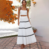 Women Dresses Summer Sling Top Patchwork Long Dress Two Pieces (Jkw0408)