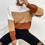 Women Knitted Sweater Autumn Leisure Women's Loose Color Matching Long Sleeve Pullover