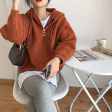 Women Knitted Cardigan Zipper Hooded Sweatshirt Casual Sweater Women's Loose Sweater Coat