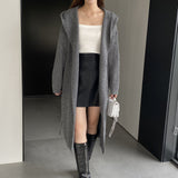 Women Cardigan Sweater Autumn Knitted Cardigan Long Sleeve Loose Long Hooded Sweater W2377