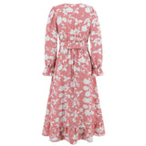 Women Date Dress Floral Dress Autumn and Winter V-neck A- line Skirt