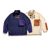 Unisex Winter Cotton Coat Three-Dimensional Pocket Decoration Stand Collar Sweater Retro Half-Open Collar