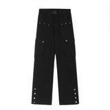 Men Sweatpants Multi-Pocket Cargo Pants Button Slit Straight Casual Trousers Loose