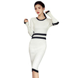 Women Maxi Dress Spring and Autumn Sexy round Neck Knitted Sheath Dress