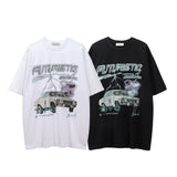 Men Vintage T-Shirt Car Printed Short Sleeve T-shirt Loose round Neck