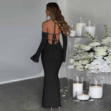 Women Dresses Spring Sexy Backless Lace up Slim Fit Hollow out Long Sleeve Dress