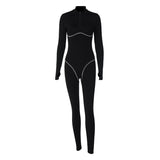 Women Jumpsuit Winter Slim-Fit Zipper Turtleneck Long Sleeve Jumpsuit
