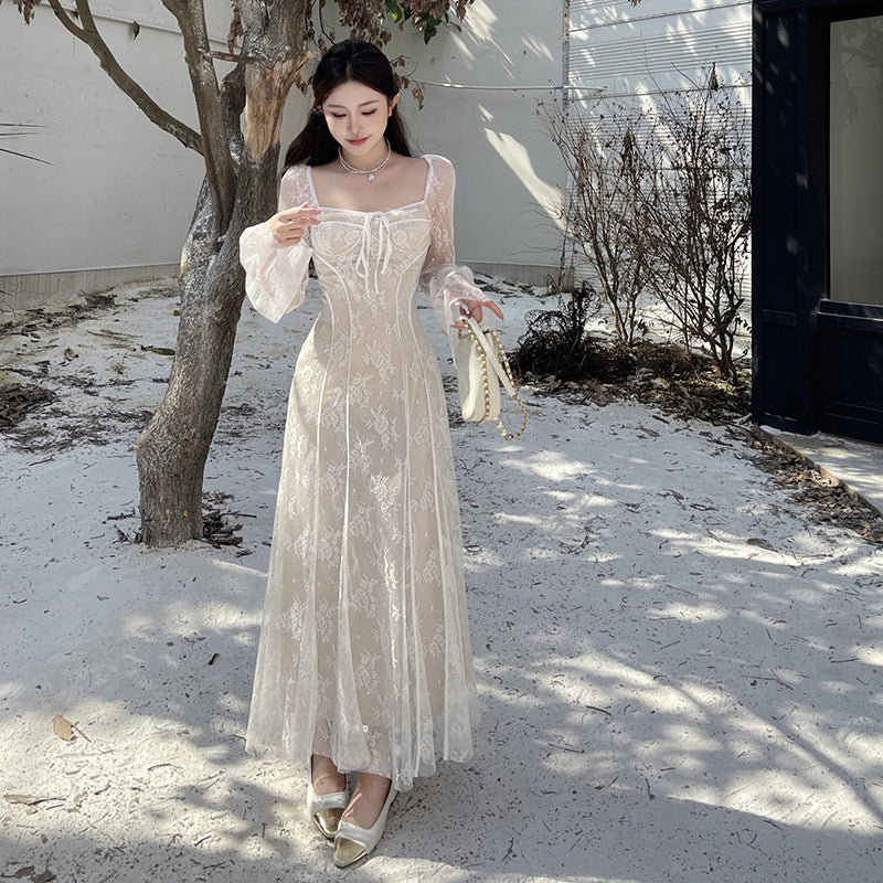 Women Dresses Autumn Sexy Slim Fit Long Dress Lace Dress