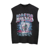 Men Vest Vintage Skull Print round Neck Sleeveless Vest