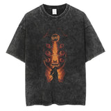 2024Men Vintage Black T Shirt Streetwear Harajuku Anime Print