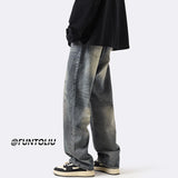 Men Jeans Straight Loose Washed-out Jeans Casual Wide Leg Pants