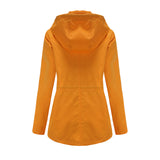 Women Trench Coat Long Cardigan Hooded Coat Outdoor Raincoat