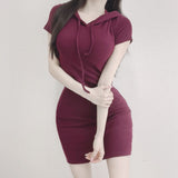 Women Dresses Short Sleeve Hooded Dress Skirt
