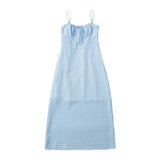 Women Tops Summer Plaid Sling Dress Backless Sexy Midi Dress