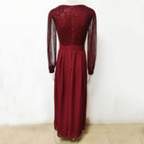 Women Evening Gown Sexy Chiffon Stitching Sequins Dress