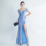 Harlem Nights Outfits Velvet High-Density Sequined Fishtail Evening Dress