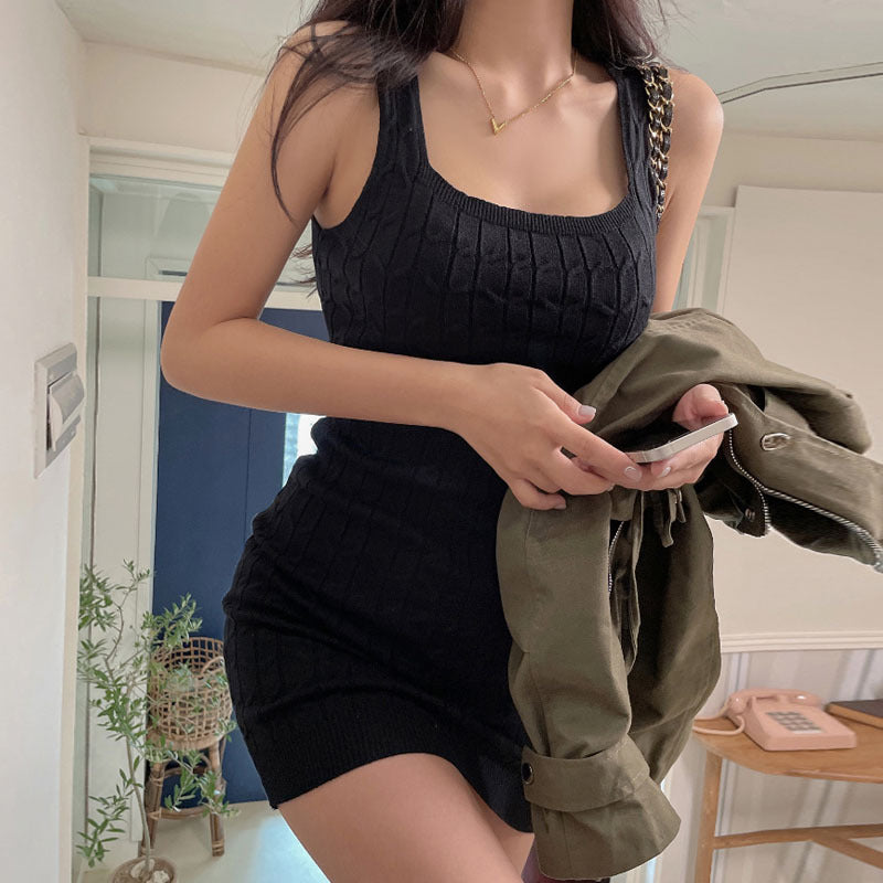 Women Dresses Vintage Hemp Pattern Square Collar Sling Hip Skirt Skirt Dress