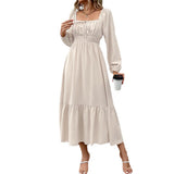Women Dress Fall/Winter Long Sleeve Square-Neck Maxi Dress