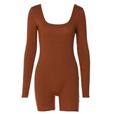 Women Jumpsuit Autumn U-Neck Slim Fit Long Sleeve Jumpsuit (Hawthaw0412)