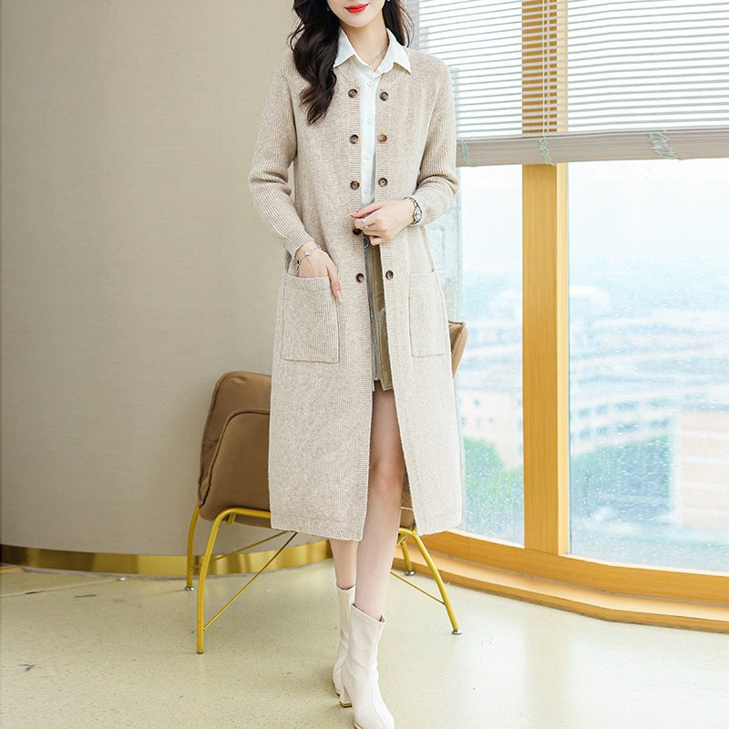 Women Knitwear Autumn and Winter Double-Breasted Knitted Cardigan Loose Overcoat