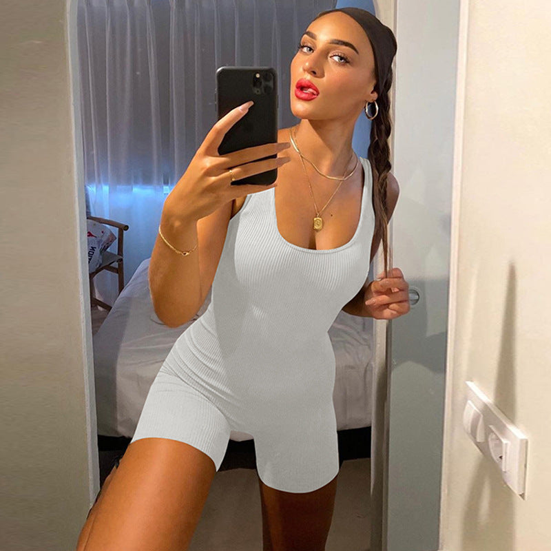 Women Jumpsuit Spring U-Collar Slim Fit Backless Jumpsuit (Hawthaw0412)