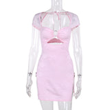 Women Dresses Sexy Lace Short Sleeve Hollow out Mini Dress