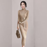 Women Maxi Dress Autumn and Winter Sweater Hip Knitwear Dress