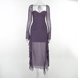 Women Dresses Mesh Split Dress Long Dress