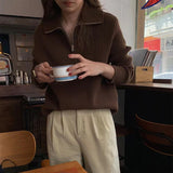 Women Knitwear Fall and Winter Lapels Zipper Sweater Loose Sweater