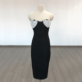 Women Evening Dress Black Strapless Mesh Sexy Sheath Dress
