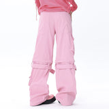 Men Sweatpants Detachable Leg Overalls Multi-Pocket Straight Wide Leg Pants