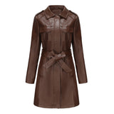 Red Leather Jacket Spring and Autumn Long Sleeve Leather Wind Coat