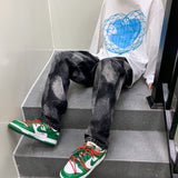 Men Jeans Tie-Dyed Jeans Summer Loose Thin Straight Wide Leg Pants