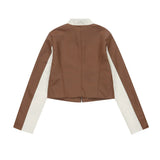 Women Jacket PU Leather Jacket Women's Casual Stand Collar Stitching Motorcycle Clothing