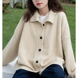 Women Knitwear Fall and Winter Lapels Sweater Loose Knitted Cardigan