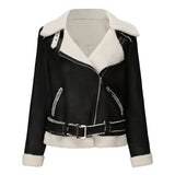 Red Leather Jacket Fall/Winter Suede Fabric Jacket Turn-down Collar Coat