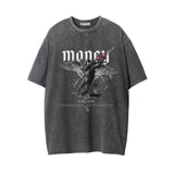 Men Vintage T-Shirt Printed Washed and Worn Short-Sleeved T-shirt Men's Ins Loose