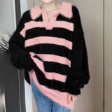 Women Knitwear Fall and Winter Lapels Striped Sweater Sweater