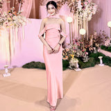 Women Dresses Summer Slim Fit Long Dress Satin off-the-Shoulder Dress
