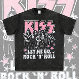 Mens Vintage Rock Band T-Shirt KISS Washed, Short Sleeve T-Shirt Crew Neck