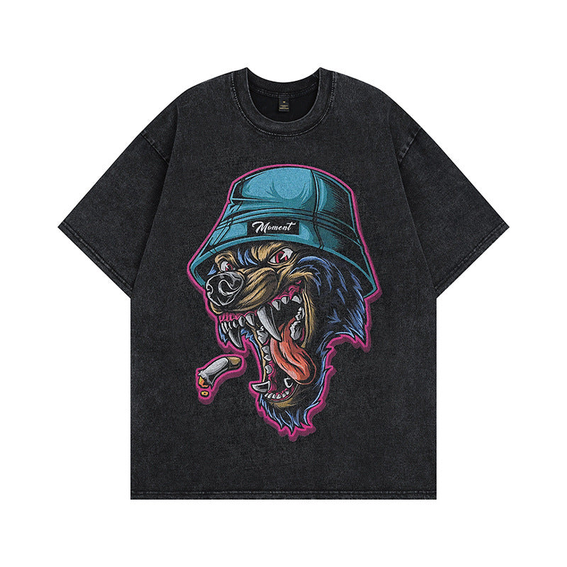 Men T Shirt Vintage Distressed Cartoon Short Sleeve T-shirt