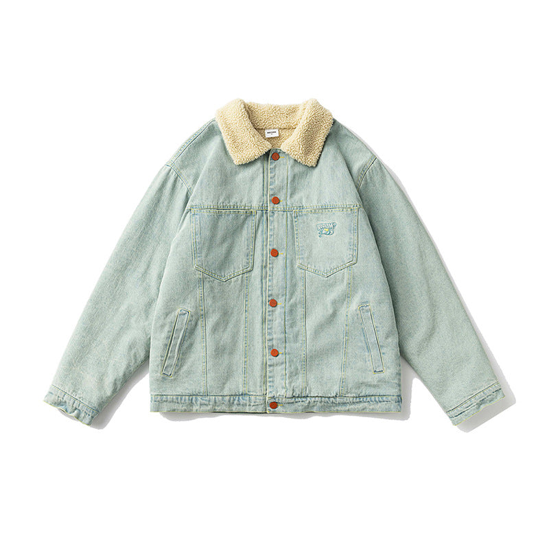 Unisex Winter Cotton Coat Three-Dimensional Pocket Decoration Lapel Cotton-Padded Coat Retro Cashmere Cotton-Padded Coat