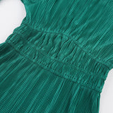 Women Dress Autumn and Winter Green Pleated Dress